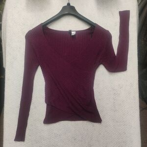 Divided Women’s Small Purple Ribbed Knit Long Sleeve Top Y2K Preppy Old Money 90